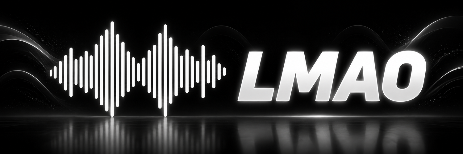 Lmao banner with glowing equalizer and wordmark